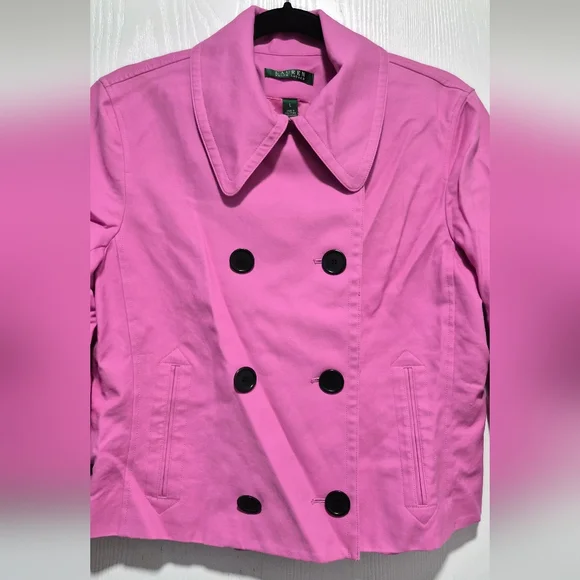 Lauren Ralph Lauren Pink Double-Breasted Cropped Jacket Size Large - Picture 2 of 8